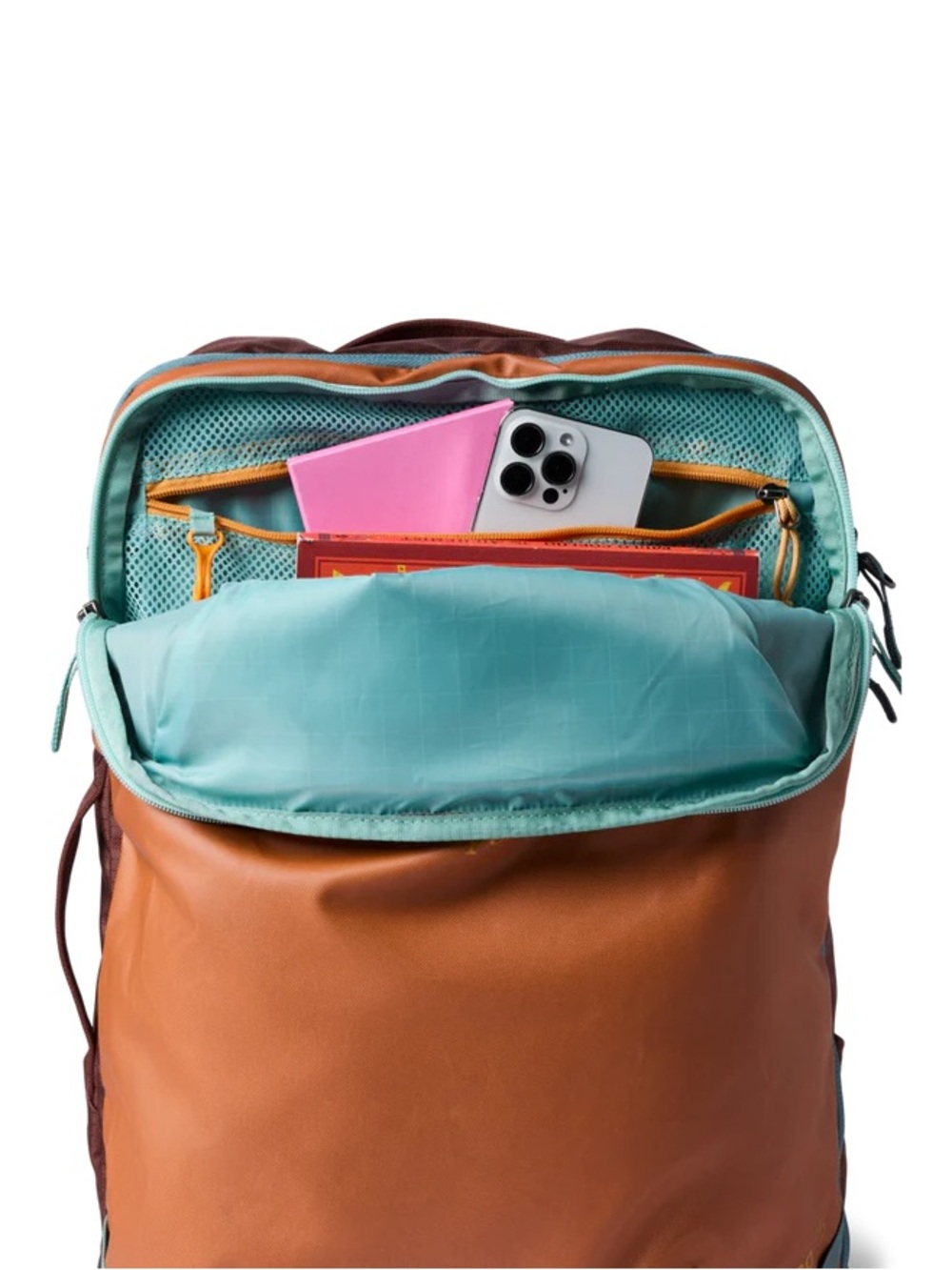 cotopaxi Allpa Backpack in burnt orange with teal accents - Picture 5 of 11